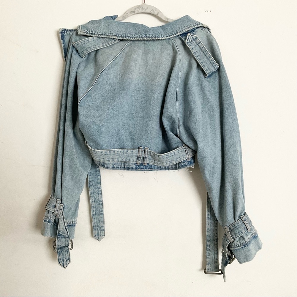 Zara TRF Denim Cropped Trench Coat Blue Jacket S - Picture 6 of 15